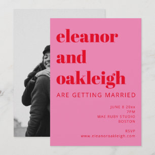 Bold Typography Bright Pink Red Photo Wedding Invitation
