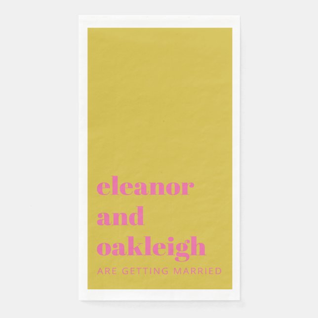 Bold Typography Bright Pink Yellow Modern Wedding  Napkin (Front)