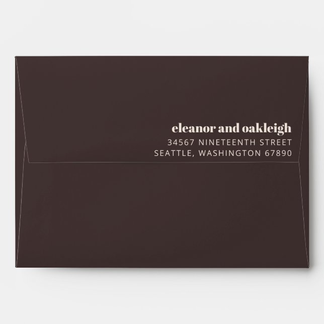 Bold Typography Brown Chic Wedding Return Address Envelope (Back (Top Flap))