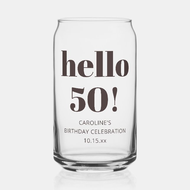 Bold Typography Brown Modern 50th Birthday Favor Can Glass (Front)