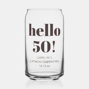 Bold Typography Brown Modern 50th Birthday Favour Can Glass