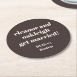 Bold Typography Brown Modern Wedding Custom Round Paper Coaster<br><div class="desc">These personalized wedding coasters in brown are designed for cocktail hour, bar setups, and reception tables. Customized with the couple’s names, date, and location, they add a meaningful detail guests will notice while enjoying drinks throughout the celebration. Ideal for modern, minimalist, and classic weddings, these coasters work well as table...</div>