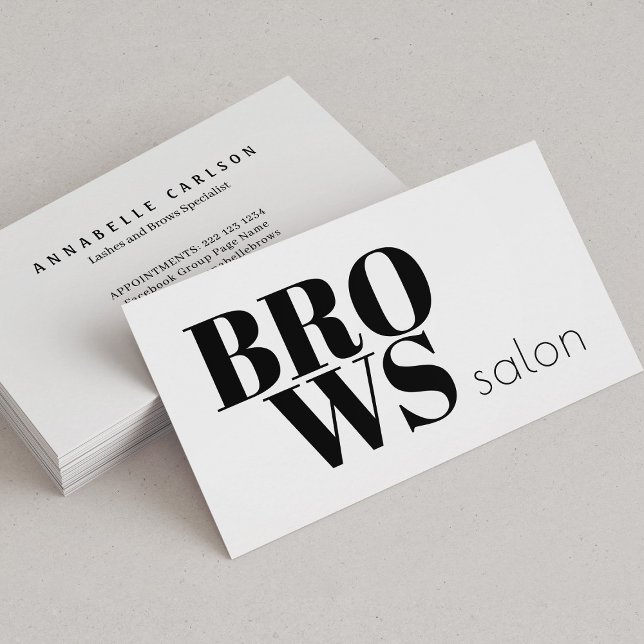 Bold typography brows salon black and white simple business card (Creator Uploaded)