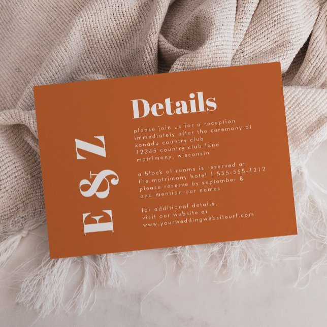 Bold Typography Burnt Orange Wedding Details Enclosure Card (Creator Uploaded)