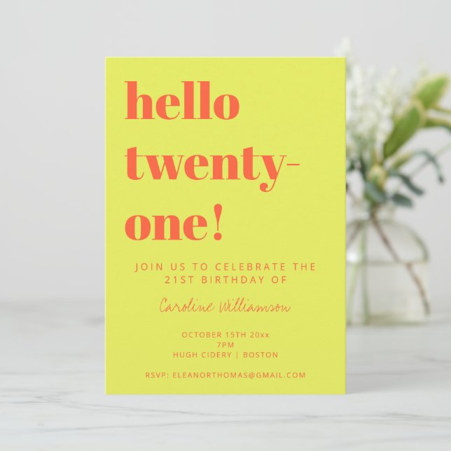 Bold Typography Chartreuse Modern 21st Birthday Invitation (Standing Front)