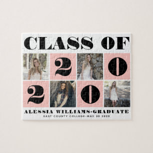 Bold typography Class of 2020 photo collage blush Jigsaw Puzzle