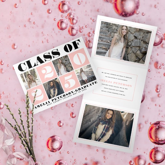 Bold typography Class of 2025 photo collage blush Tri-Fold Announcement (Creator Uploaded)
