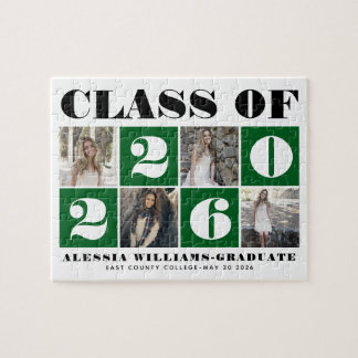 Bold typography Class of 2026 photo collage green Jigsaw Puzzle