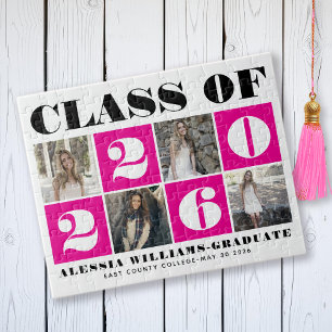 Bold typography Class of 2026 photo collage pink Jigsaw Puzzle