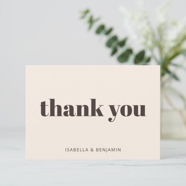 Bold Typography Cream Brown Custom Wedding Flat Thank You Card (Standing Front)