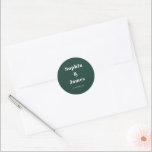 Bold Typography Emerald Green Minimalist Wedding Classic Round Sticker<br><div class="desc">Easily personalise by replacing each info. Make sure to check the preview before adding to cart. View the collection link on this page to see all of the matching items in this design</div>