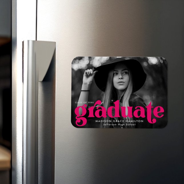 Bold Typography Fuchsia Photo Graduation Magnet (Creator Uploaded)
