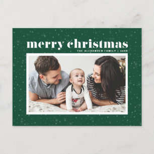 Bold Typography Green Merry Christmas Photo Holiday Postcard