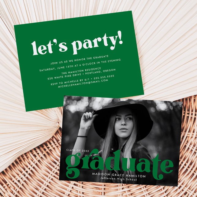 Bold Typography Green Photo Graduation Party Invitation (Creator Uploaded)