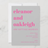 Bold Typography Hot Pink and Grey Modern Wedding Invitation (Front)