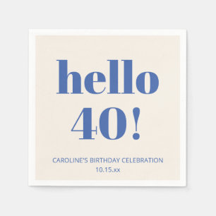 Bold Typography Ivory Blue Modern 40th Birthday Napkin