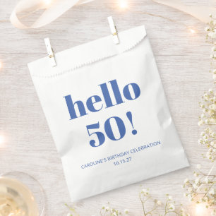 Bold Typography Ivory Blue Modern 50th Birthday Favour Bags