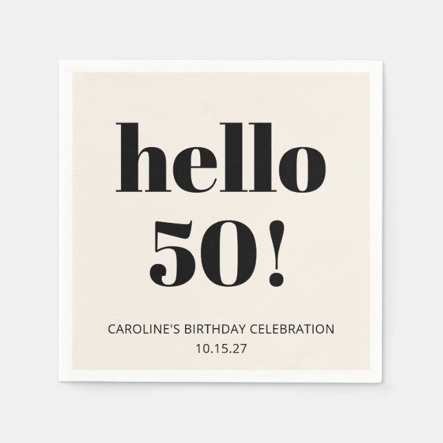 Bold Typography Ivory Modern 50th Birthday Party Napkin (Front)