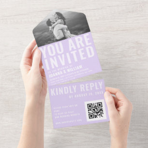 Bold Typography Lilac Lavender All in One Wedding  Invitation