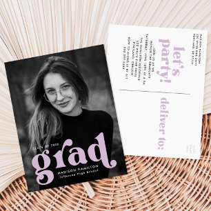 Bold Typography Lilac Photo Graduation Party Invitation Postcard
