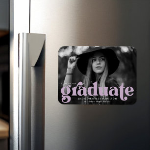 Bold Typography Lilac Purple Photo Graduation Magnet