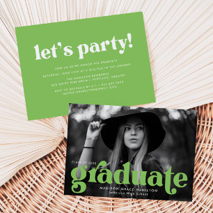 Bold Typography Lime Green Photo Graduation Party Invitation