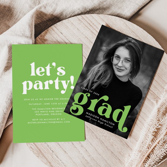 Bold Typography Lime Green Photo Graduation Party Invitation (Creator Uploaded)