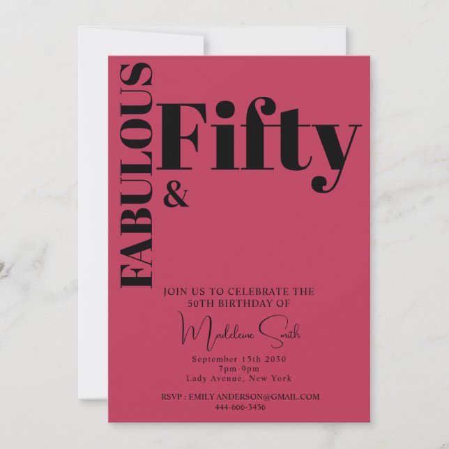 Bold Typography Magenta Modern 50th Birthday Invitation (Front)