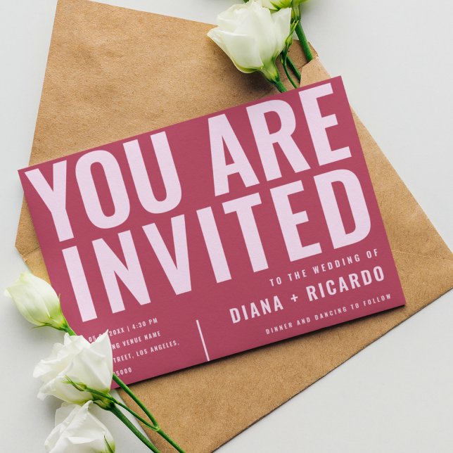 Bold Typography Magenta | Pink All in One Wedding Invitation (Creator Uploaded)