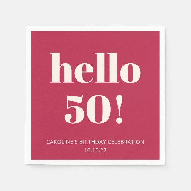 Bold Typography Magenta Red Ivory Modern Birthday Napkin (Front)