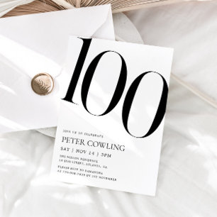 Bold Typography Minimalist 100th Birthday Invitation
