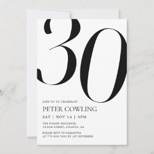Bold Typography Minimalist 30th Birthday Invitation