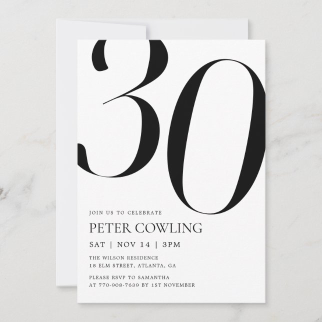 Bold Typography Minimalist 30th Birthday Invitation (Front)