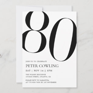 Bold Typography Minimalist 80th Birthday Invitation