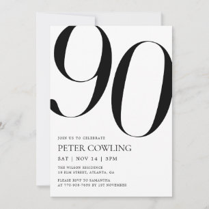 Bold Typography Minimalist 90th Birthday Invitation