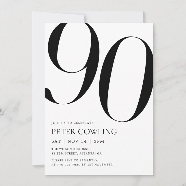 Bold Typography Minimalist 90th Birthday Invitation (Front)