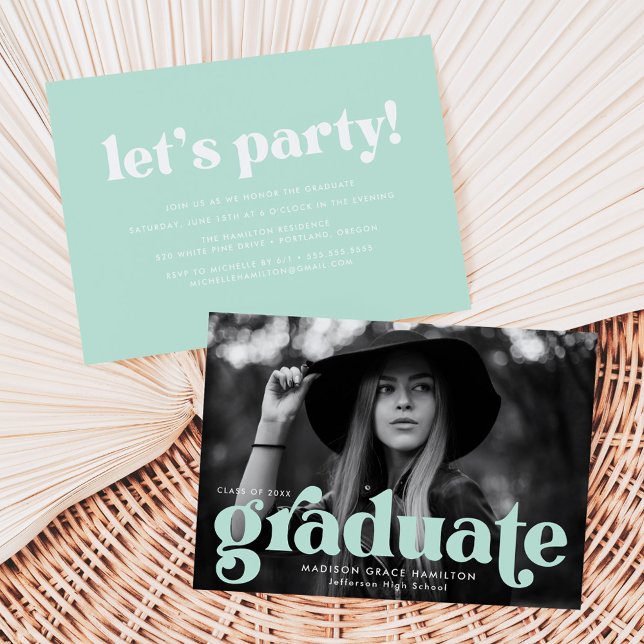 Bold Typography Mint Photo Graduation Party Invitation (Creator Uploaded)