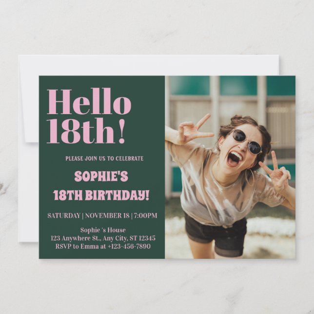 Bold Typography Modern 18th Birthday Photo Party Invitation (Front)
