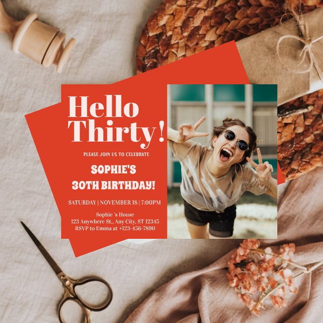 Bold Typography Modern 30th Birthday Photo Party Invitation (Creator Uploaded)