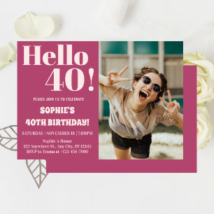 Bold Typography Modern 40th Birthday Photo Party Invitation