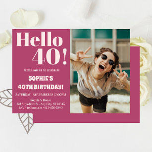 Bold Typography Modern 40th Birthday Photo Party  Invitation