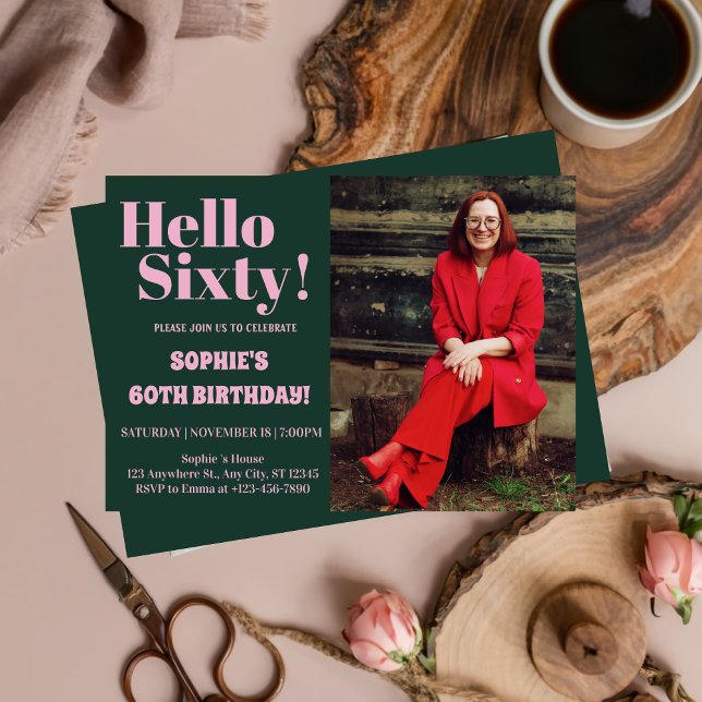 Bold Typography Modern 60th Birthday Photo Party Invitation (Creator Uploaded)