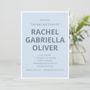 Bold Typography Modern Cool Soft Blue Bat Mitzvah Invitation