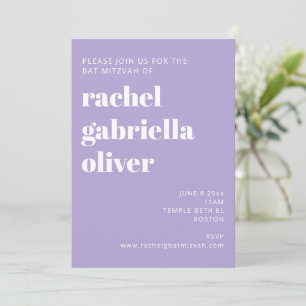 Bold Typography Modern Lavender Bat Mitzvah Invitation