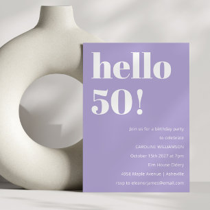 Bold Typography Modern Lavender Birthday Party 50 Invitation