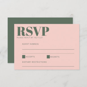 Bold Typography Modern Pink and Green  RSVP Card