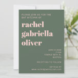 Bold Typography Modern Pink Green Bat Mitzvah   Invitation<br><div class="desc">Bold Typography Blush Pink and Forest Green Simple Modern Bat Mitzvah Invitation</div>