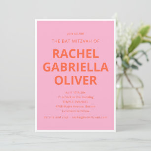 Bold Typography Modern Pink Orange Bat Mitzvah Invitation