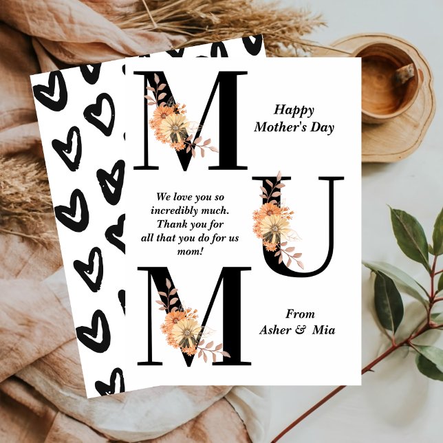 Bold Typography Mum Floral Happy Mother's Day Card (Creator Uploaded)