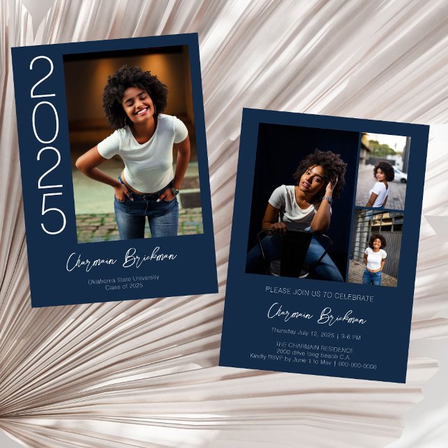 Bold Typography Navy Blue Photo Graduation Invitation (Creator Uploaded)